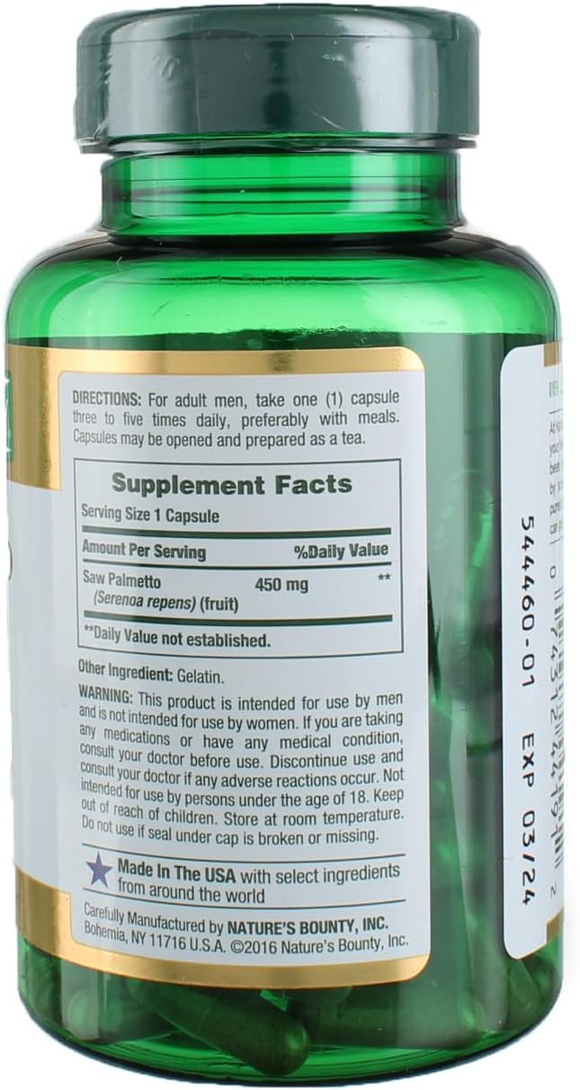 61VfjqO0tiL._AC_SX679_ Nature’s Bounty Saw Palmetto 450 mg 100 Capsules - Image 2