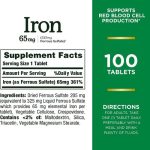 Nature’s Bounty Iron 65 Mg (325 mg Ferrous Sulfate) 100 Tablets - Image 2