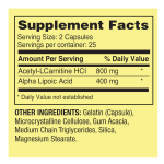 Spring Valley Acetyl L-Carnitine HCI 400 mg + Alpha Lipoic Acid 200 mg 50 Capsules - Image 2
