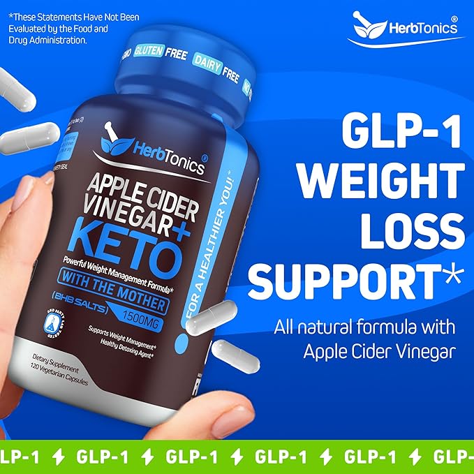 46 HerbTonics Apple Cider Vinegar + Keto Fat Burner & Metabolism with The Mother 1500mg 120 Capsules - Image 2