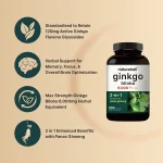 Naturebell Ginkgo Biloba 6,000mg with Panax Ginseng 500mg Per Serving 300 Capsules - Image 3