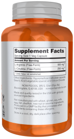 Now Foods Sports Arginine & Citrulline 500 mg/250 mg 120 Veg Capsules - Image 2