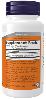 Now Foods Acetyl L-Carnitine 500 mg 50 Veg Capsules - Image 3