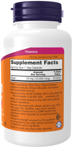 Now Foods Extra Strength Biotin 10 mg (10,000 mcg) 120 Veg Capsules - Image 3