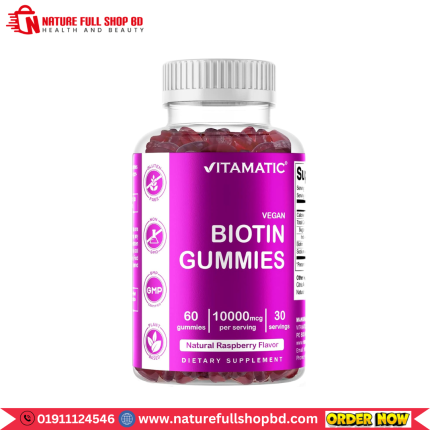 Vitamatic Biotin Gummies 10,000 mcg for Stronger Hair, Skin & Nails 60 Vegan Gummies