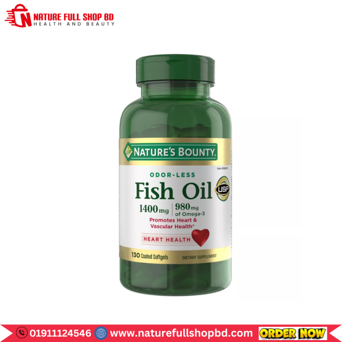 Nature's Bounty Odor-Less Fish Oil 1400 mg 980 mg of Omega-3 130 Coated Softgels - Image 1