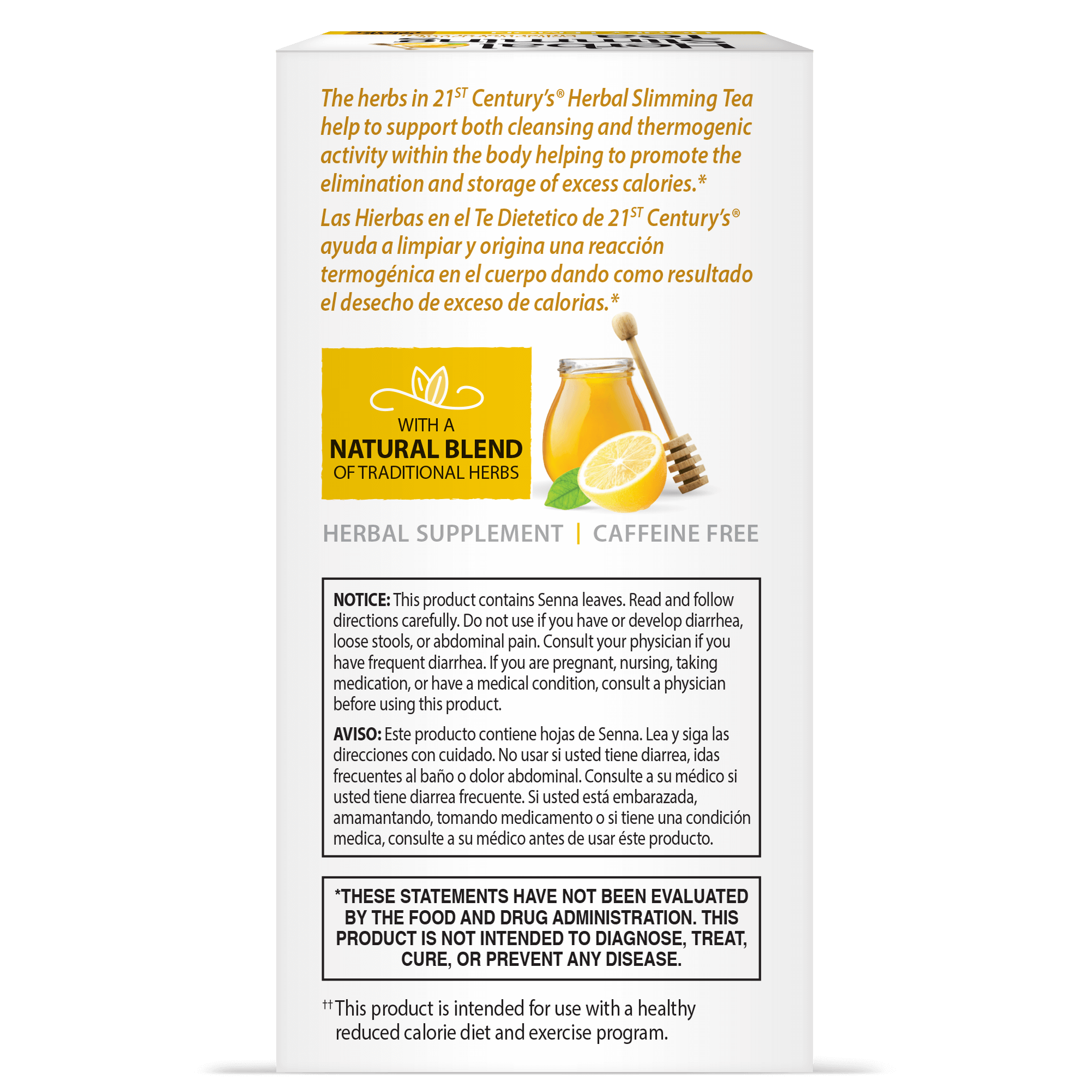 21st Century Herbal Slimming Tea Honey Lemon Caffeine Free 24 Tea Bags - Image 3