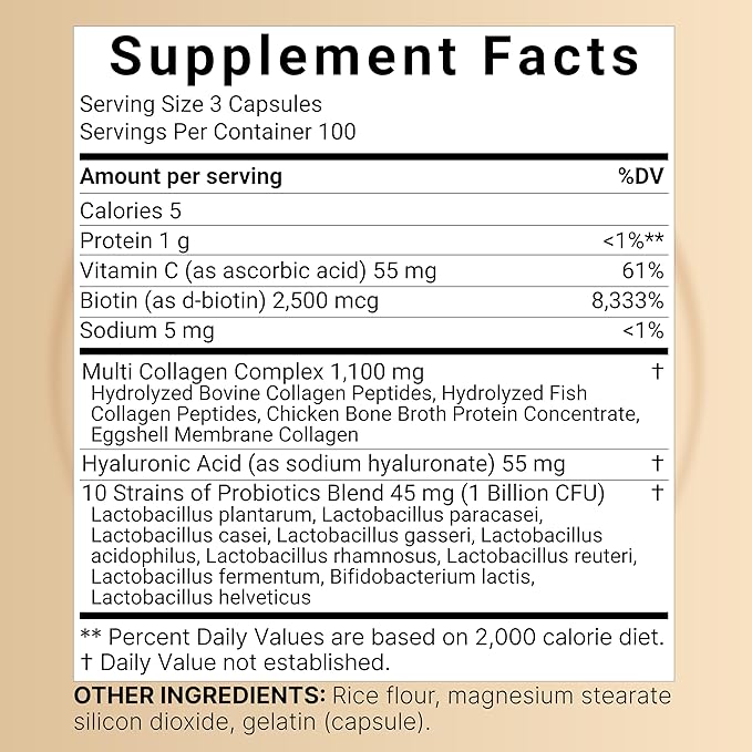 81NhmEZPWeL._AC_SX679_ NatureBell Multi Collagen Complex With Hyaluronic Acid, Biotin, Vitamin C, & Probiotics 300 Capsules - Image 3