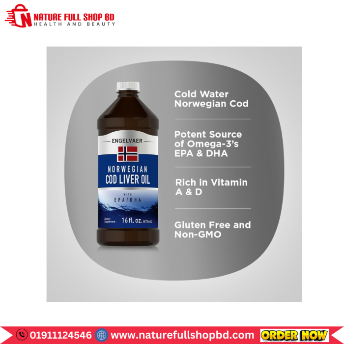 Engelvaer Norwegian Cod Liver Oil EPA DHA 473 ml - Image 2