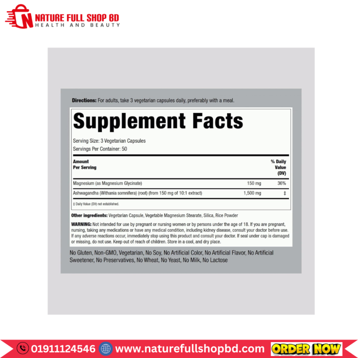 Piping Rock Magnesium Glycinate & Ashwagandha 150 Vegetarian Capsules - Image 2