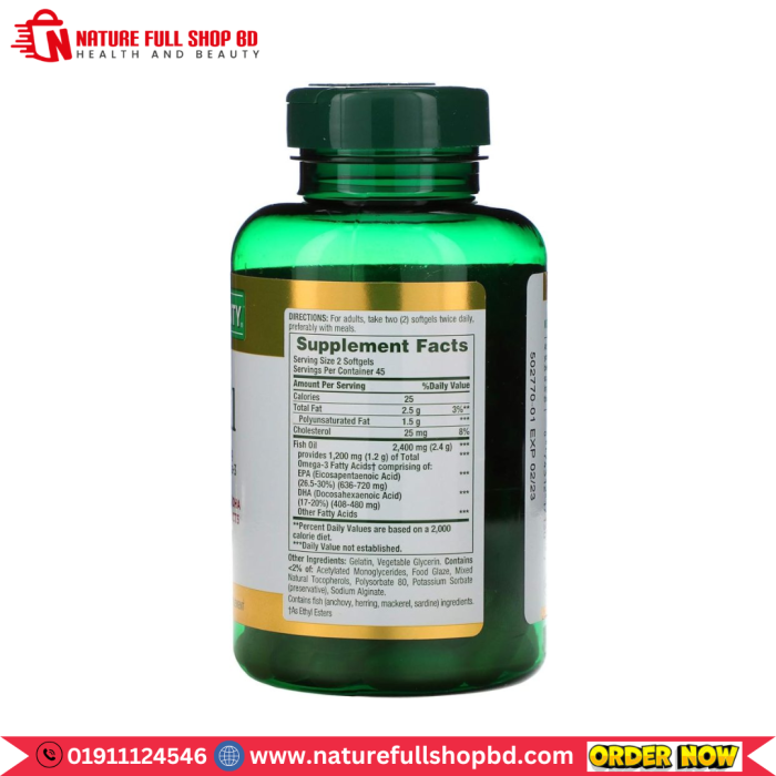 Nature's Bounty Fish Oil 2400 mg 90 Coated Softgels - Image 2