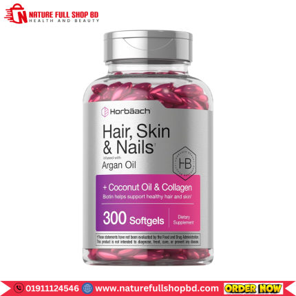 Horbaach Hair, Skin & Nails Infused with Argan Oil + Coconut Oil & Collagen, Biotin 300 Softgels