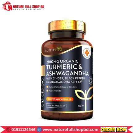 Nutravita Organic Turmeric 2100 mg & Ashwagandha KSM-66 ® With Ginger & Black Pepper 180 Capsules